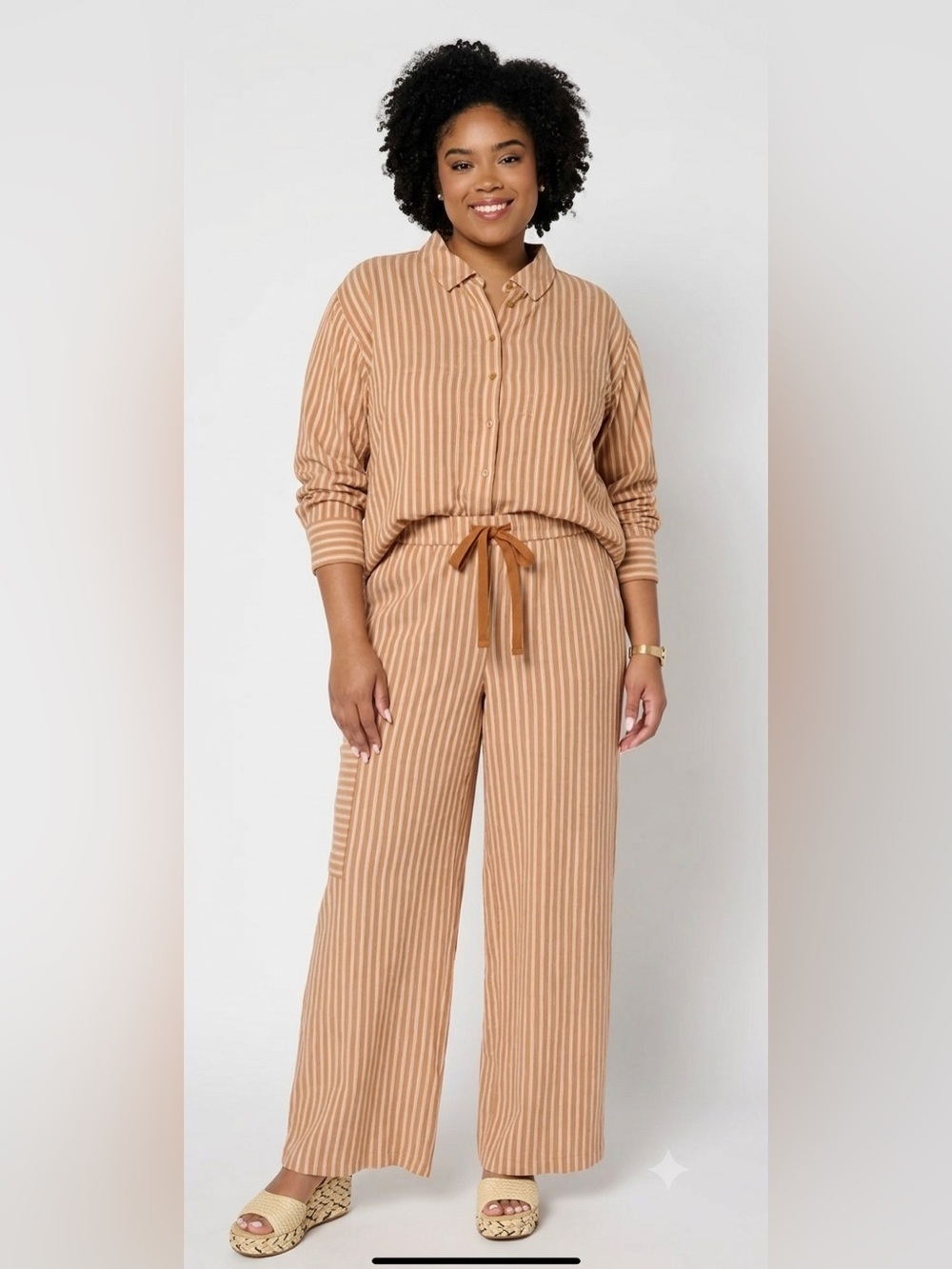 Peace Love World Boheme Linen Blend French Cuff Shirt/Cargo Pant Set, sz XL/XLP